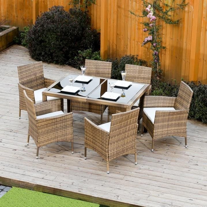 GARDEN Kerti étkezőgarnitúra – asztal + 6 szék, rattan, méz/krém thumbnail 2