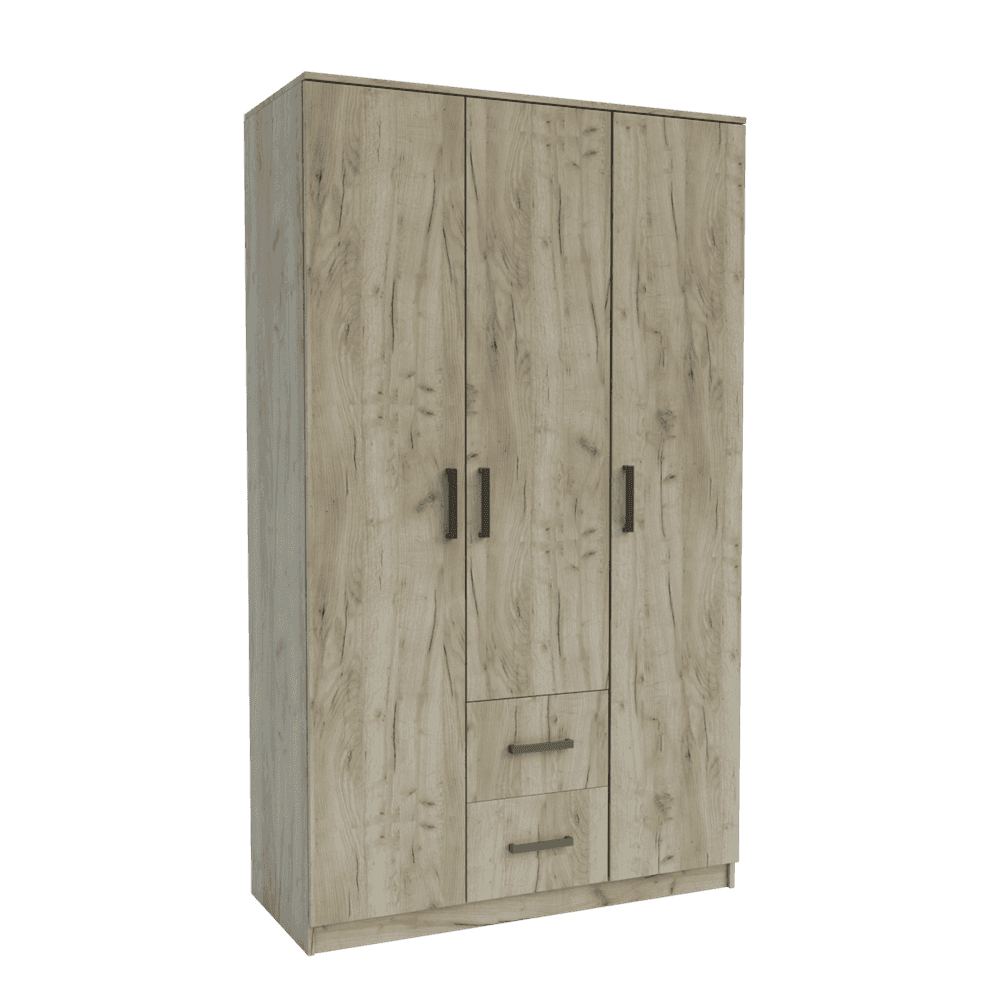 Simple Grey Craft Oak Gardróbszekrény 3 ajtós 2 fiókos - 1