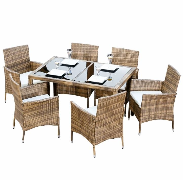 GARDEN Kerti étkezőgarnitúra – asztal + 6 szék, rattan, méz/krém