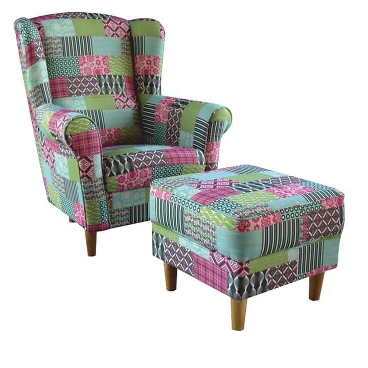 Astrid füles fotel + puff – patchwork M1 szövet - 1