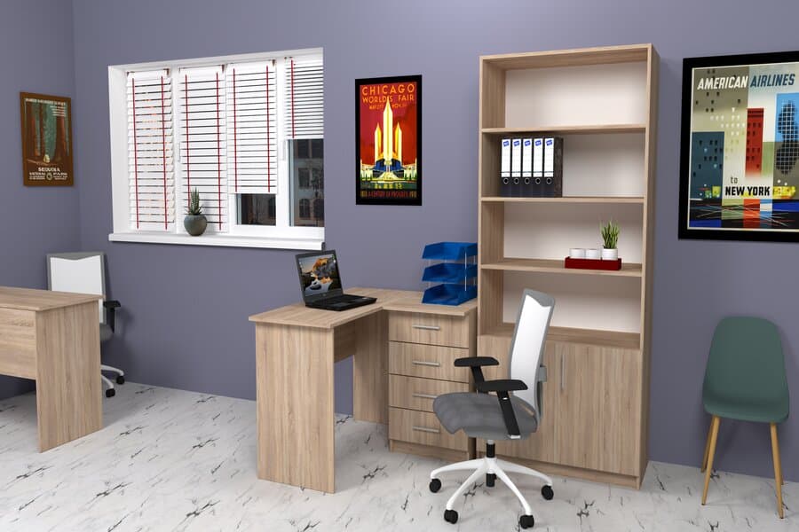 Office Irodabútor Szett – Íróasztal + Fiókos Komód + Polcos Szekrény - 1