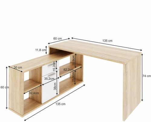 Sarok íróasztal Sonoma Tölgyfehér Noe New Bútornagy