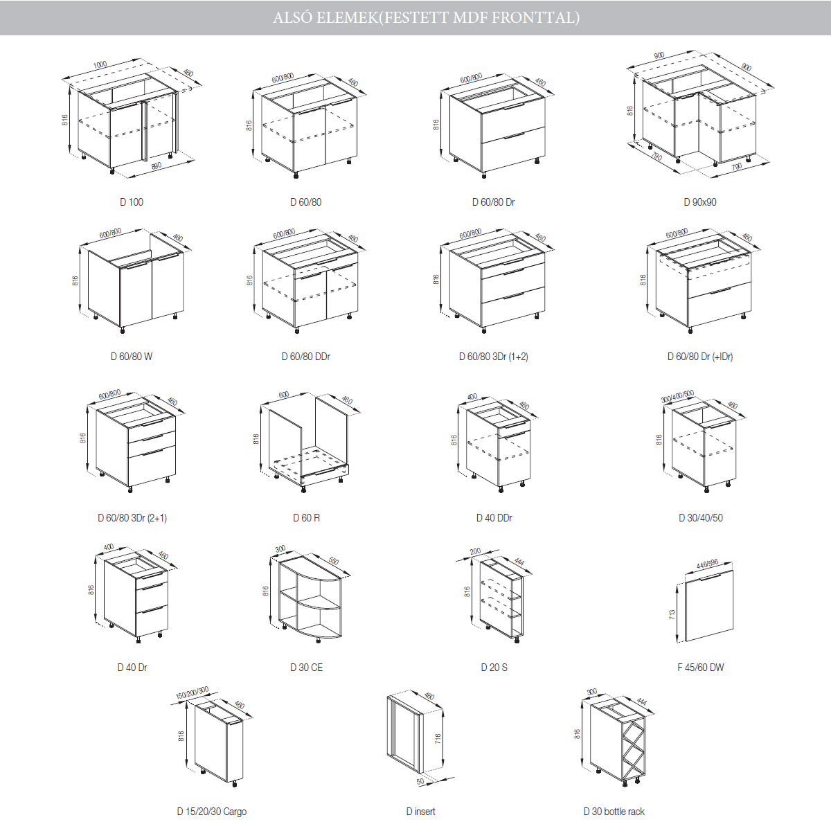 Milana választható alsó elemek