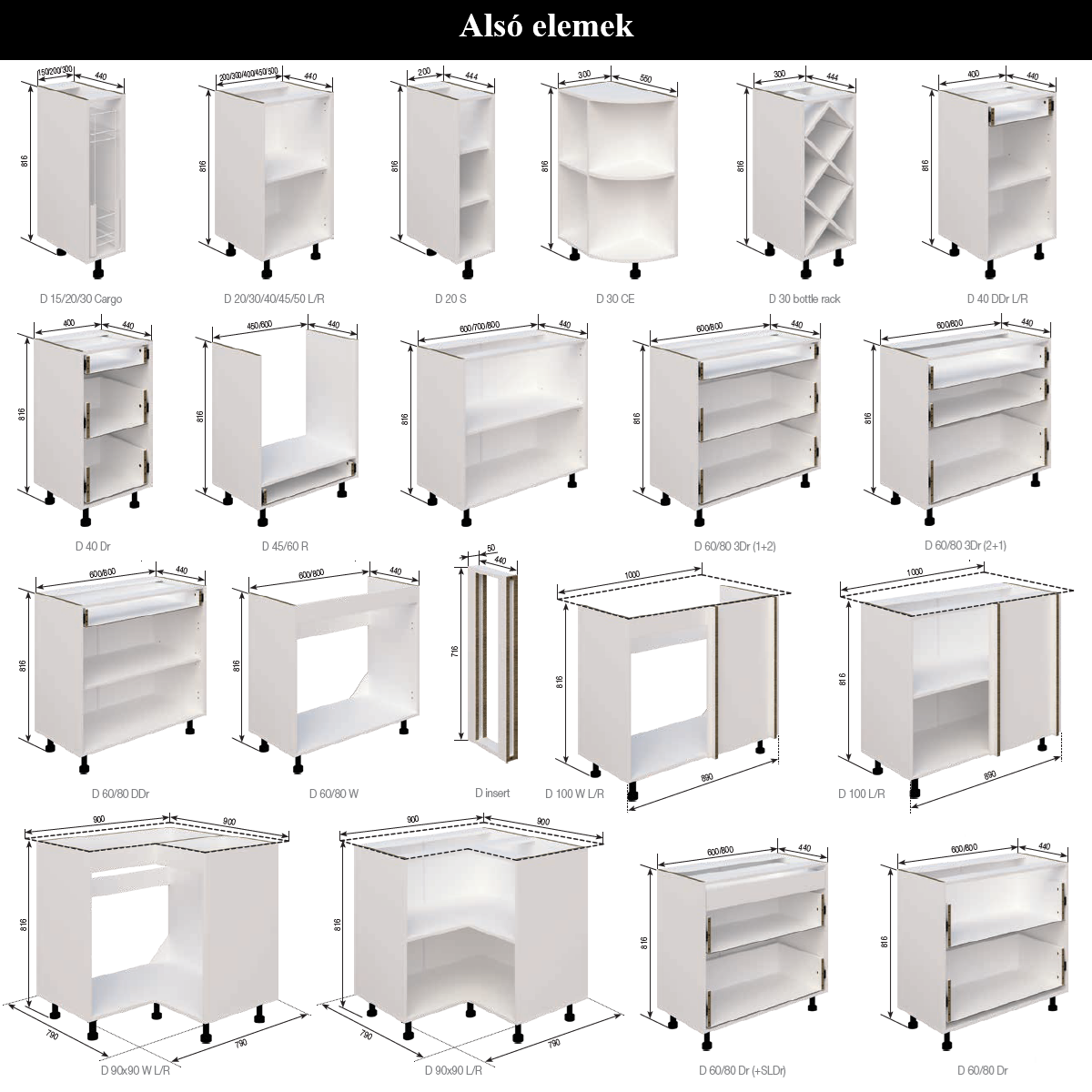 Választható alsó elemek